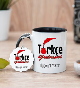 Türkçe Öğretmeni Siyah Kupa Bardak Ve Anahtarlık Set