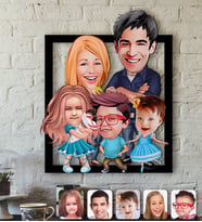 BK Gift Kişiye Özel Aile Karikatürlü 3D Ahşap Tablo-7 (Beyaz)