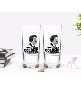 BK Gift Kişiye Özel Renkli Baskılı Çünkü Sen Çölüme Yağmur Oldun Tasarımlı İkili Rakı Bardağı Seti-8 (Beyaz)