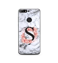 Mermer Çiçekli Harf Tasarım Süper Şeffaf Silikon Telefon Kılıfı Huawei Y7 2018 Ş