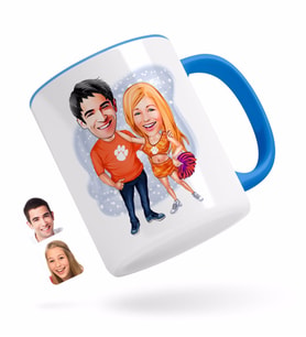 BK Gift Kişiye Özel Sevgililer Karikatürlü Mavi Kupa Bardak-54