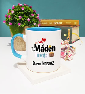 Mesajlı Maden Mühendisi Tasarımlı Kişiye Özel Maden Mühendisi Kupa Bardak Mavi