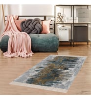 Batik Desenli Renk Geçişli Dijital Baskı Yıkanabilir Kaymaz Taban Salon Halısı ve Yolluk (Yeşil) (Gri)