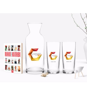 BK Gift Kişiye Özel Renkli Baskılı Gaziantep Tasarımlı Turistik İkili Rakı Bardağı Karaf ve Cep Kitabı Hediye Seti-1 (Model 1)