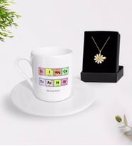 BK Gift Kişiye Özel Fen Bilimleri Öğretmeni Türk Kahvesi Fincanı ve İsimli Papatya Kolye Hediye Seti-3 (Model 1)