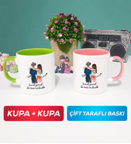 İkili Sevgiliye Hediye Bir Ömür Sevgililer Günü Hediyesi Kupa Bardak Yeşil Pembe