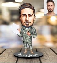 Kişiye Özel Asker Karikatürlü Ahşap Biblo Bay-3