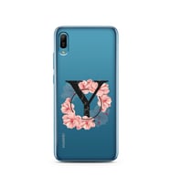 Pembe Çiçekli Harf Tasarım Süper Şeffaf Silikon Telefon Kılıfı Huawei Y6 2019 Y-