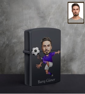 Kişiye Özel Futbolcu Karikatürlü UV Baskılı Siyah Benzinli Çakmak Bay-2