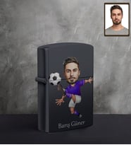 Kişiye Özel Futbolcu Karikatürlü UV Baskılı Siyah Benzinli Çakmak Bay-2
