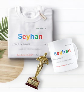 BK Gift Kişiye Özel Google Yılın En İyi Babası Tişört Kupa Oscar Ödülü Hediye Seti (Model 1)