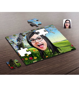 BK Gift Kişiye Özel Kadın Yüz Karikatürlü Ahşap Puzzle-2