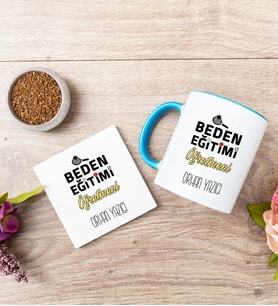 Beden Eğitimi Öğretmeni Mavi Kupa Bardak Ve Bardak Altlığı Seti
