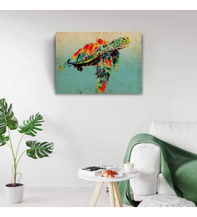 Renkli Kaplumbağa Canvas Tablo (50X70) (Acı Kahve)
