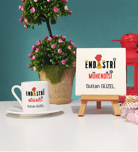 Endüstri Mühendisi Türk Kahvesi Fincanı ve Dekoratif Taş Baskı Seti
