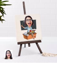 BK Gift Kişiye Özel Bayan Öğretmen Karikatürlü Şovaleli Doğal Taş-2 (Beyaz)