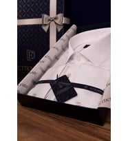 Beyaz Saten Slimfit Hediye Kutulu Erkek Gömlek