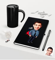 BK Gift Kişiye Özel Bay Polis Karikatürlü Siyah Defter Kalem Termos Mug Seti - 3 (Model 1)