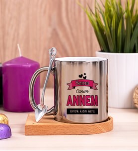 Canım Annem Ahşap Altlıklı Silver Kupa Bardak