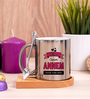 Canım Annem Ahşap Altlıklı Silver Kupa Bardak