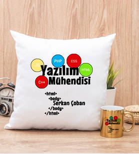 Yazılım Mühendisi Yastık ve Gold Kupa Bardak