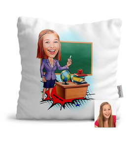 BK Gift Kişiye Özel Öğretmen Karikatür  Yastık  2