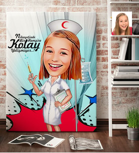 BK Gift Kişiye Özel Hemşire Karikatür Kanvas Tablo 70x100cm 2