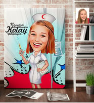 BK Gift Kişiye Özel Hemşire Karikatür Kanvas Tablo 70x100cm 2