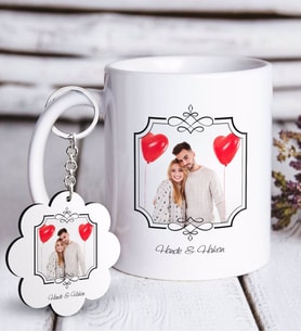 BK Gift Kişiye Özel İsimli Fotoğraflı Beyaz Kupa ve Anahtarlık Hediye Seti-31 (Model 1)