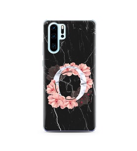 Mermer Çiçekli Harf Tasarım Süper Şeffaf Silikon Telefon Kılıfı Huawei P30 Pro O