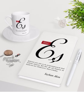 BK Gift Kişiye Özel Mânâ Eş Beyaz Defter Kalem Türk Kahvesi Fincanı Seti-1 (Model 1)