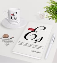 BK Gift Kişiye Özel Mânâ Eş Beyaz Defter Kalem Türk Kahvesi Fincanı Seti-1 (Model 1)