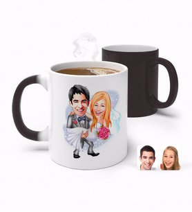 BK Gift Kişiye Özel Sevgililer Günü Temalı Evleniyoruz Karikatürlü Sihirli Kupa Bardak-7 (Beyaz)