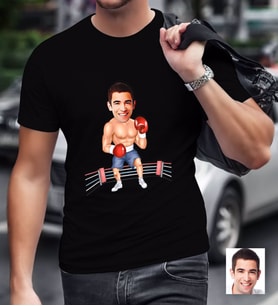 BK Gift Kişiye Özel Bay Boksör Karikatürlü Siyah T-Shirt