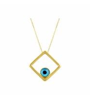 Göz Boncuklu Kare Kolye 2.15 Gram 14 Ayar Altın (Sarı)