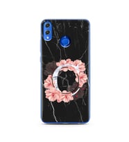 Mermer Çiçekli Harf Tasarım Süper Şeffaf Silikon Telefon Kılıfı Huawei Honor 8X 
