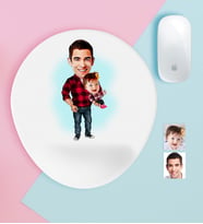 BK Gift Kişiye Özel Baba Kız Karikatürlü Bilek Destekli Mouse Pad-2 (Beyaz)