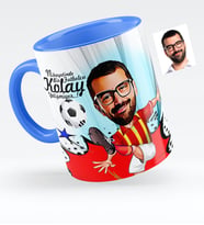BK Gift Kişiye Özel Bay Futbolcu Sarı Kırmızı Karikatürlü Mavi Kupa Bardak  1
