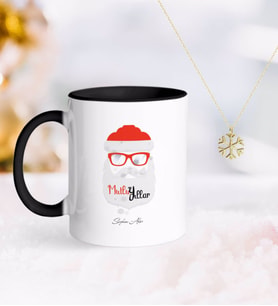 BK Gift Kişiye Özel Noel Baba Siyah Kupa ve Kar Tanesi Kolye-2 (Model 1)