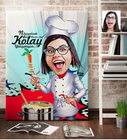 BK Gift Kişiye Özel Bayan Chef Karikatür Kanvas Tablo 70x100cm 1