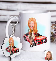 BK Gift Kişiye Özel Bayan Patron Karikatürlü Beyaz Kupa ve Anahtarlık Hediye Seti-2 (Model 1)