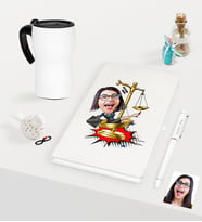 BK Gift Kişiye Özel Bayan Avukat Karikatürlü Beyaz Defter Kalem ve Termos Mug Seti - 4 (Model 1)