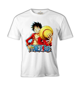 One Piece - Luffy Hat 2 Beyaz Erkek Tshirt