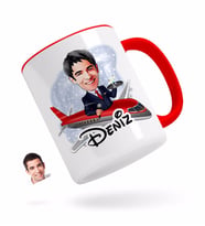BK Gift Kişiye Özel Erkek Uçuş Görevlisi Karikatürlü Kırmızı Kupa Bardak-1