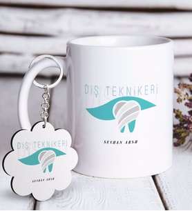 BK Gift Kişiye Özel Mesleki Diş Teknikeri Beyaz Kupa ve Anahtarlık Hediye Seti (Model 1)