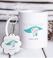 BK Gift Kişiye Özel Mesleki Diş Teknikeri Beyaz Kupa ve Anahtarlık Hediye Seti (Model 1)