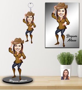 Kişiye Özel Bayan Karikatürlü 3 lü Hediye Seti Model-4