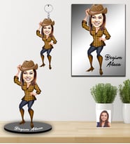 Kişiye Özel Bayan Karikatürlü 3 lü Hediye Seti Model-4