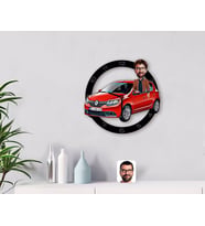 BK Gift Kişiye Özel Plakalı Erkek Renault Sandero Karikatürlü Ahşap Duvar Saati-1 (Beyaz)