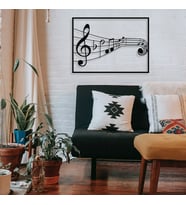 New Jargon - Çerçeve İçinde Solfeş Anahtarı ve Notalar Tasarım Metal Tablosu 70x50cm (Siyah)